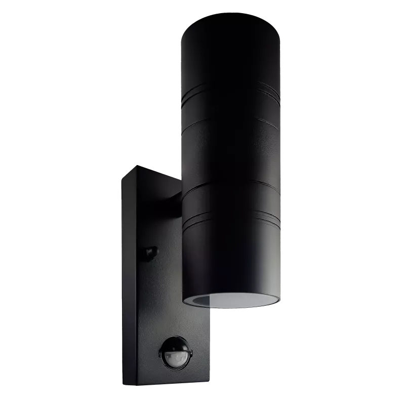 LED Wandleuchte Sensor schwarz pulverbeschichtet | Rund | Echtglas | 2-flammig | mit Schrauben & Dübeln | IP44 | GU10 230V 