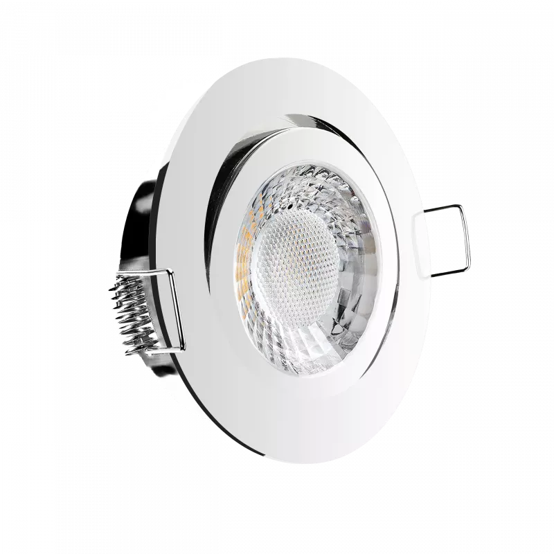 LED Einbaustrahler Chrom glänzend | rund | 360° schwenkbar | Lochmaß Ø 68mm - 75mm | Einbautiefe 64mm | Anschlussfertig mit GU10 230V Fassung 