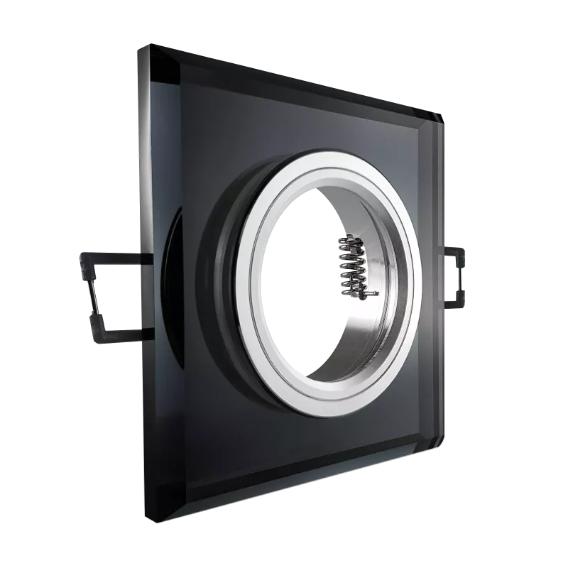 LED Einbaustrahler schwarz spiegelnd | quadratisch Echtglas | Lochmaß Ø 68mm - 80mm | Einbautiefe 64mm | Anschlussfertig mit GU10 230V Fassung 