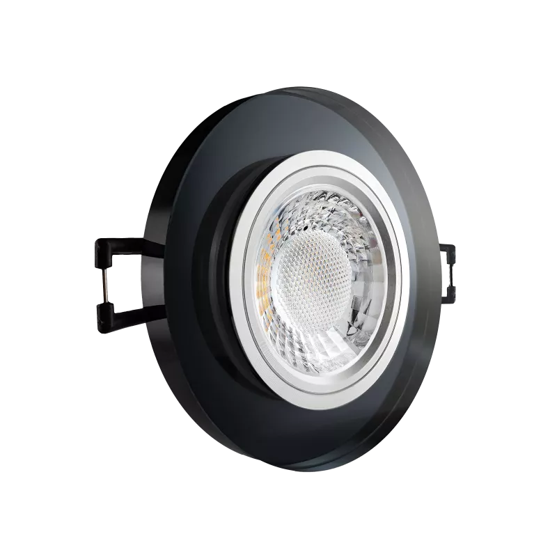 LED Einbaustrahler schwarz spiegelnd | rund Echtglas | Lochmaß Ø 68mm - 75mm | Einbautiefe 64mm | Anschlussfertig mit GU10 230V Fassung 