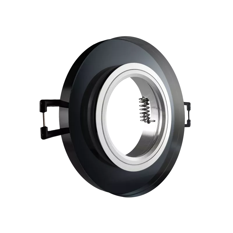 LED Einbaustrahler schwarz spiegelnd | rund Echtglas | Lochmaß Ø 68mm - 75mm | Einbautiefe 64mm | Anschlussfertig mit GU10 230V Fassung 