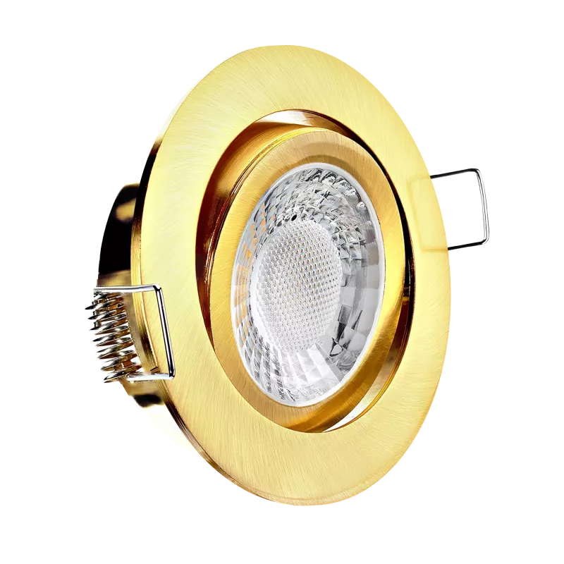 LED Einbaustrahler Gold-Messing gebürstet | rund | 360° schwenkbar | Lochmaß Ø 68mm - 75mm | Einbautiefe 64mm | Anschlussfertig mit GU10 230V Fassung 