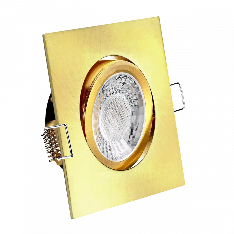 LED Einbaustrahler Gold-Messing gebürstet | quadratisch | 30° schwenkbar | Lochmaß Ø 68mm - 80mm | Einbautiefe 64mm | Anschlussfertig mit GU10 230V Fassung 
