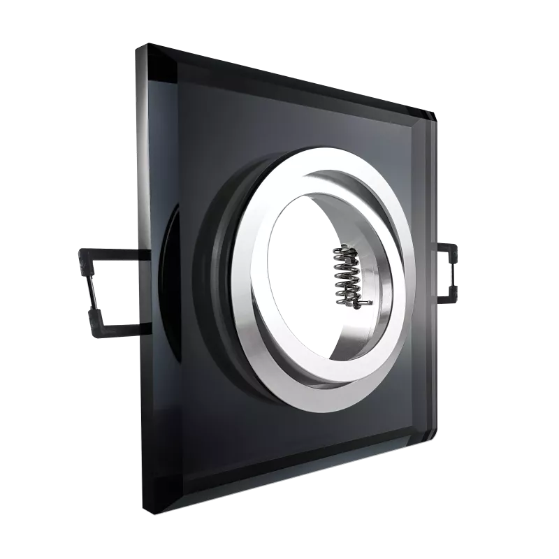 LED Einbaustrahler schwarz spiegelnd | quadratisch Echtglas | 30° schwenkbar | Lochmaß Ø 68mm - 80mm | Einbautiefe 64mm | Anschlussfertig mit GU10 230V Fassung 