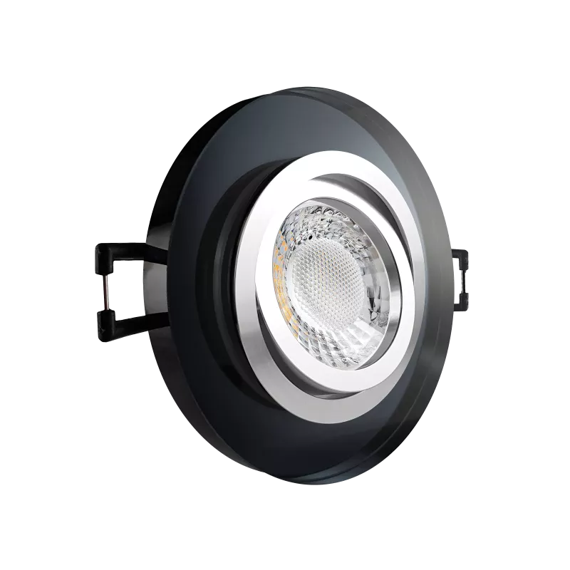 LED Einbaustrahler schwarz spiegelnd | rund Echtglas | 360° schwenkbar | Lochmaß Ø 68mm - 75mm | Einbautiefe 64mm | Anschlussfertig mit GU10 230V Fassung 