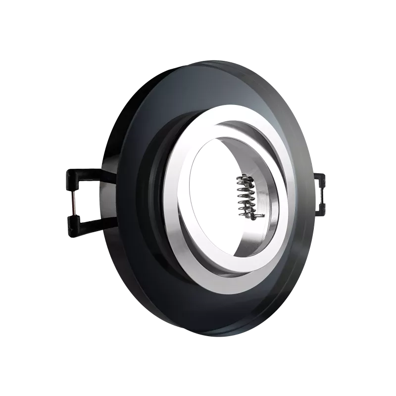 LED Einbaustrahler schwarz spiegelnd | rund Echtglas | 360° schwenkbar | Lochmaß Ø 68mm - 75mm | Einbautiefe 64mm | Anschlussfertig mit GU10 230V Fassung 