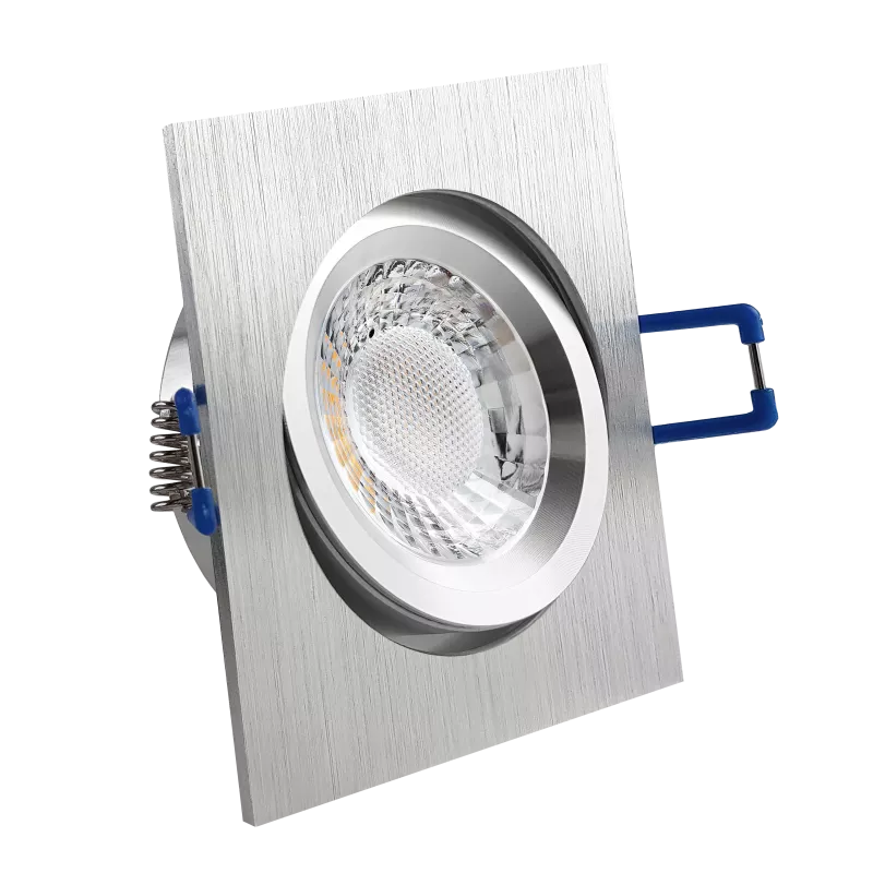 LED Einbaustrahler Aluminium geschliffen | quadratisch | 30° schwenkbar | Lochmaß Ø 68mm - 75mm | Einbautiefe 64mm | Anschlussfertig mit GU10 230V Fassung 