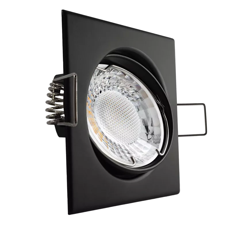 LED Einbaustrahler schwarz | quadratisch | 30° schwenkbar | Lochmaß Ø 68mm - 78mm | Einbautiefe 64mm | Anschlussfertig mit GU10 230V Fassung 