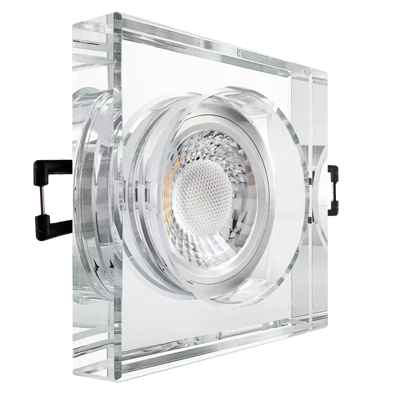LED Aufbau Einbaustrahler spiegelnd | quadratisch Echtglas | Lochmaß Ø 68mm - 80mm | Einbautiefe 64mm | GU10 230V 