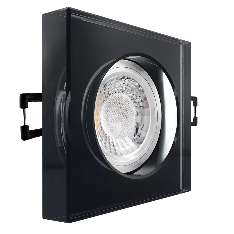 LED Aufbau Einbaustrahler schwarz spiegelnd | quadratisch Echtglas | Lochmaß Ø 68mm - 80mm | Einbautiefe 64mm | GU10 230V 