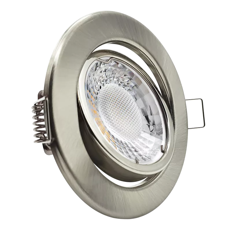 LED Einbaustrahler Edelstahl gebürstet | rund | 360° schwenkbar | Lochmaß Ø 68mm - 80mm | Einbautiefe 64mm | Anschlussfertig mit GU10 230V Fassung 