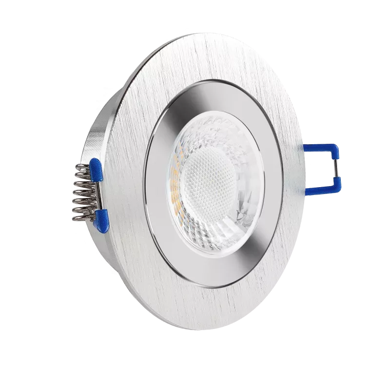 LED Einbaustrahler Feuchtraum IP44 Aluminium geschliffen | rund Echtglas | Lochmaß Ø 60mm - 75mm | Einbautiefe 64mm | Anschlussfertig mit GU10 230V Fassung 