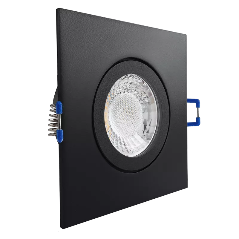 LED Einbaustrahler Feuchtraum IP44 schwarz pulverbeschichtet | quadratisch Echtglas | Lochmaß Ø 60mm - 85mm | Einbautiefe 64mm | Anschlussfertig mit GU10 230V Fassung 