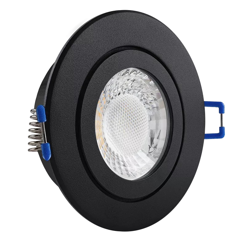 LED Einbaustrahler Feuchtraum IP44 schwarz pulverbeschichtet | rund Echtglas | Lochmaß Ø 60mm - 75mm | Einbautiefe 64mm | Anschlussfertig mit GU10 230V Fassung 