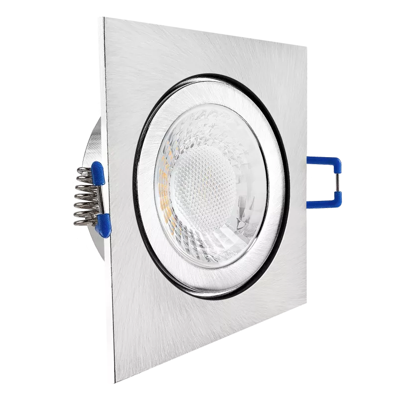 LED Einbaustrahler Feuchtraum IP44 Edelstahl gebürstet | quadratisch Echtglas | Lochmaß Ø 60mm - 85mm | geringe Einbautiefe 25mm | Anschlussfertig 