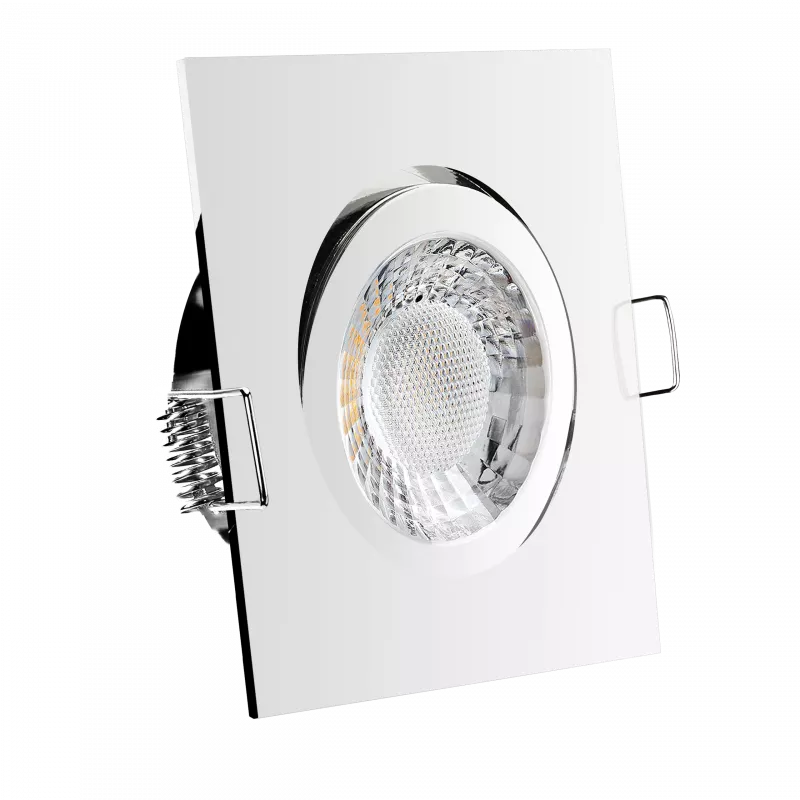 LED Einbaustrahler Chrom glänzend | quadratisch | 30° schwenkbar | Lochmaß Ø 68mm - 80mm | geringe Einbautiefe 25mm | Anschlussfertig 