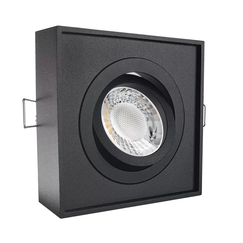 LED Aufbau Einbaustrahler schwarz pulverbeschichtet | quadratisch | 30° schwenkbar | Lochmaß Ø 85mm - 90mm | geringe Einbautiefe 19mm 