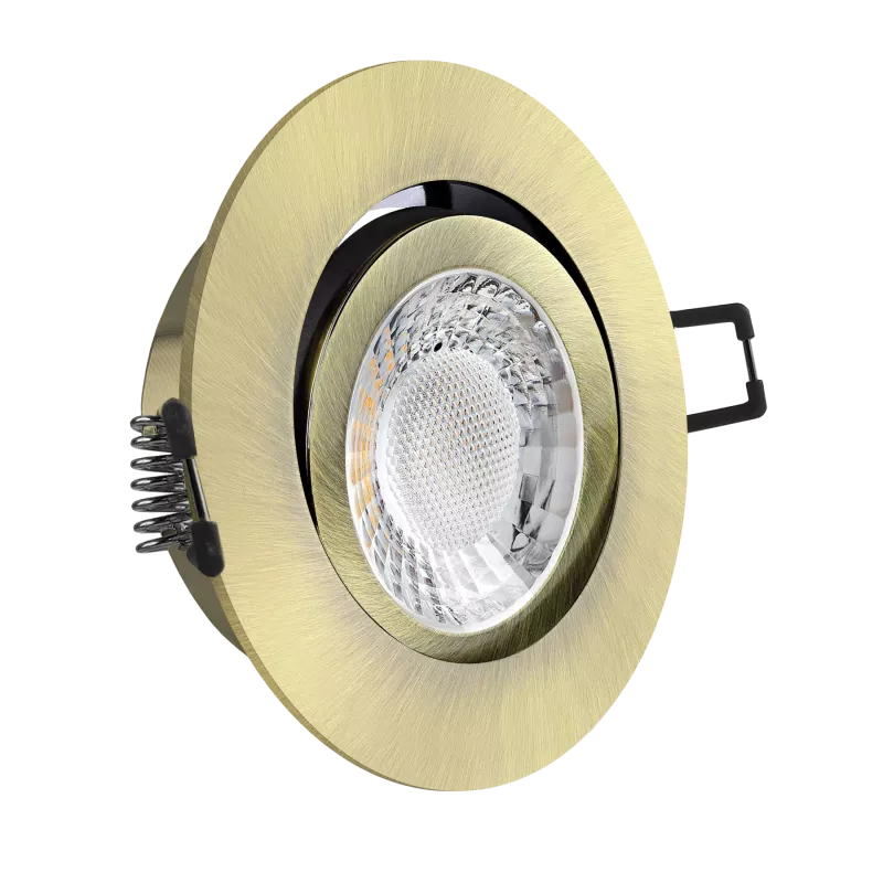 LED Einbaustrahler Altmessing gebürstet | rund | 360° schwenkbar | Lochmaß Ø 68mm - 75mm | geringe Einbautiefe 25mm | Anschlussfertig 