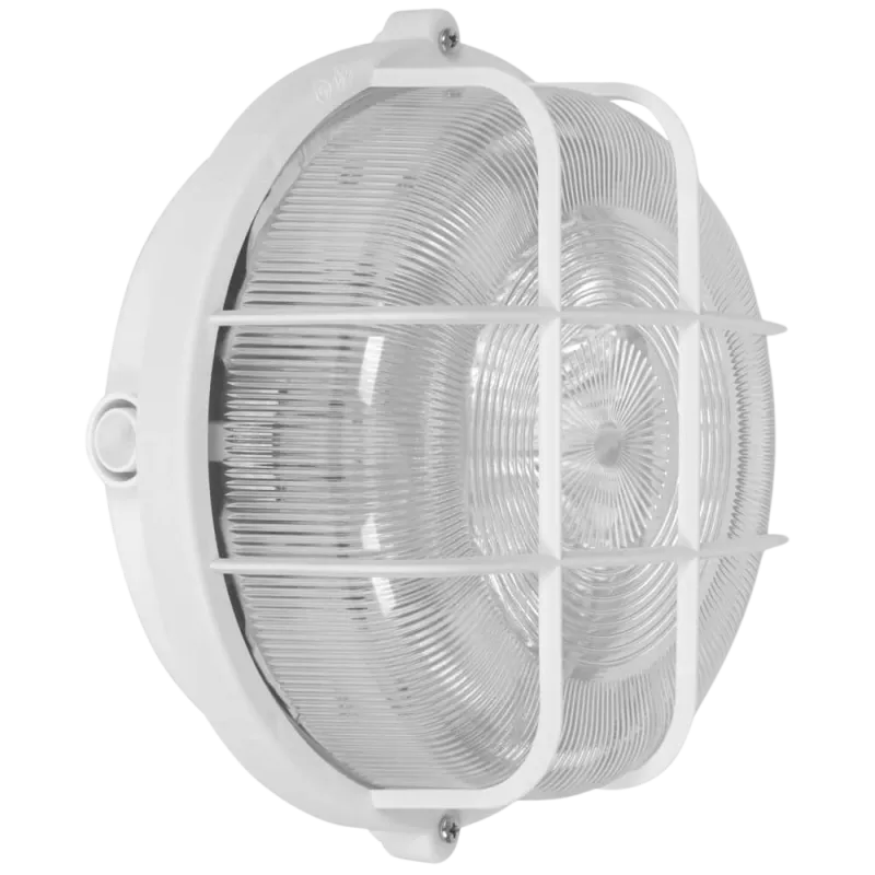 LED Kellerleuchte mit Strukturglas und Schutzkorb | Rundleuchte | weiß | Wandleuchte | Deckenleuchte | IP44 | E27 230V
