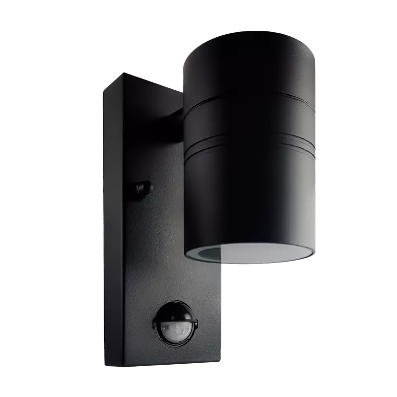 LED Wandleuchte Sensor schwarz pulverbeschichtet | Rund | Echtglas | 1-flammig | mit Schrauben & Dübeln | IP44 | GU10 230V 