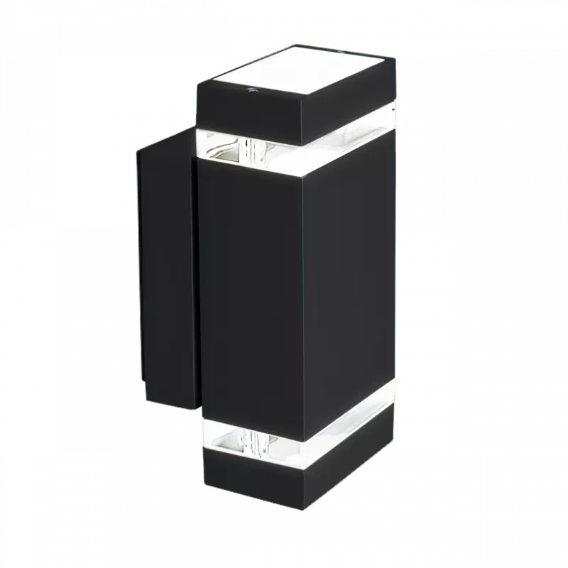 LED Wandleuchte schwarz pulverbeschichtet | Eckig | Acrylglas | 2-flammig | mit Schrauben & Dübeln | IP44 | GU10 230V 