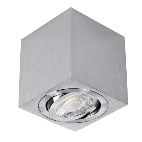 LED Aufbaustrahler | 360° schwenkbar | eckig | Aluminium geschliffen | GU10 230V Spiegelung