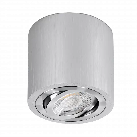 LED Aufbaustrahler | 360° schwenkbar | rund | Aluminium geschliffen | GU10 230V Spiegelung