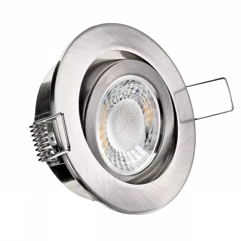 LED Einbaustrahler Edelstahl gebürstet | rund | 360° schwenkbar | Lochmaß Ø 68mm - 75mm | Einbautiefe 64mm | Anschlussfertig mit GU10 230V Fassung  Spiegelung