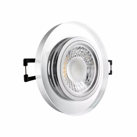 LED Einbaustrahler spiegelnd | rund Echtglas | Lochmaß Ø 68mm - 75mm | Einbautiefe 64mm | Anschlussfertig mit GU10 230V Fassung  Spiegelung