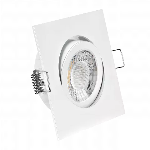 LED Einbaustrahler weiß | quadratisch | 30° schwenkbar | Lochmaß Ø 68mm - 80mm | Einbautiefe 64mm | Anschlussfertig mit GU10 230V Fassung  Spiegelung