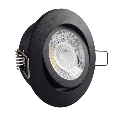 LED Einbaustrahler schwarz pulverbeschichtet | rund | 360° schwenkbar | Lochmaß Ø 68mm - 75mm | Einbautiefe 64mm | Anschlussfertig mit GU10 230V Fassung  Spiegelung