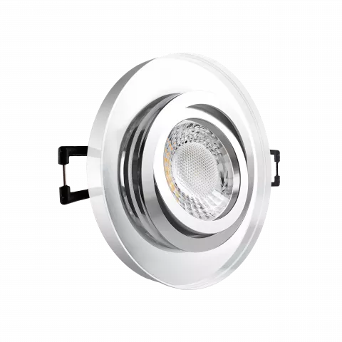 LED Einbaustrahler spiegelnd | rund Echtglas | 360° schwenkbar | Lochmaß Ø 68mm - 75mm | Einbautiefe 64mm | Anschlussfertig mit GU10 230V Fassung  Spiegelung