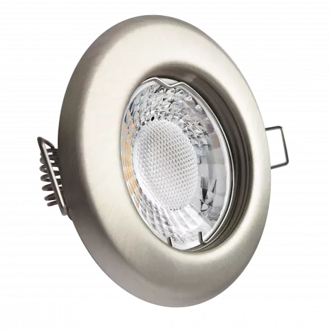 LED Einbaustrahler Edelstahl gebürstet | rund | Lochmaß Ø 55mm - 75mm | Einbautiefe 64mm | Anschlussfertig mit GU10 230V Fassung  Spiegelung