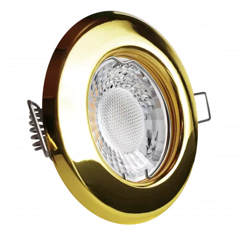 LED Einbaustrahler Gold glänzend | rund | Lochmaß Ø 55mm - 75mm | Einbautiefe 64mm | Anschlussfertig mit GU10 230V Fassung  Spiegelung