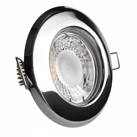 LED Einbaustrahler Chrom glänzend | rund | Lochmaß Ø 55mm - 75mm | Einbautiefe 64mm | Anschlussfertig mit GU10 230V Fassung  Spiegelung