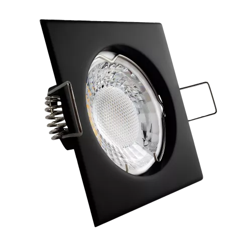 LED Einbaustrahler schwarz | quadratisch | Lochmaß Ø 55mm - 70mm | Einbautiefe 64mm | Anschlussfertig mit GU10 230V Fassung  Spiegelung
