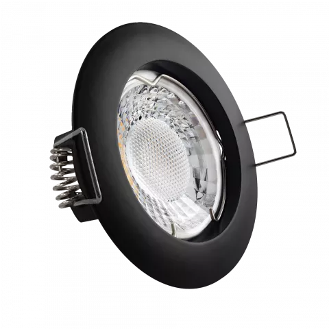 LED Einbaustrahler schwarz | rund | Lochmaß Ø 60mm - 70mm | Einbautiefe 64mm | Anschlussfertig mit GU10 230V Fassung  Spiegelung
