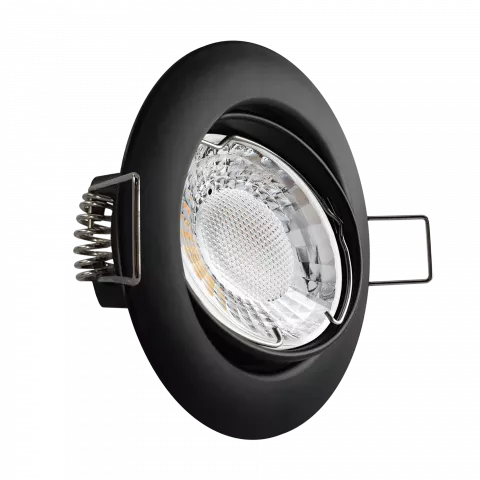 LED Einbaustrahler schwarz | rund | 360° schwenkbar | Lochmaß Ø 75mm - 78mm | Einbautiefe 64mm | Anschlussfertig mit GU10 230V Fassung  Spiegelung