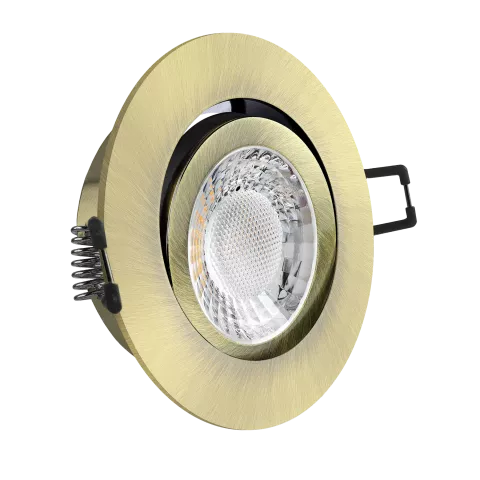 LED Einbaustrahler Altmessing gebürstet | rund | 360° schwenkbar | Lochmaß Ø 68mm - 75mm | Einbautiefe 64mm | Anschlussfertig mit GU10 230V Fassung  Spiegelung