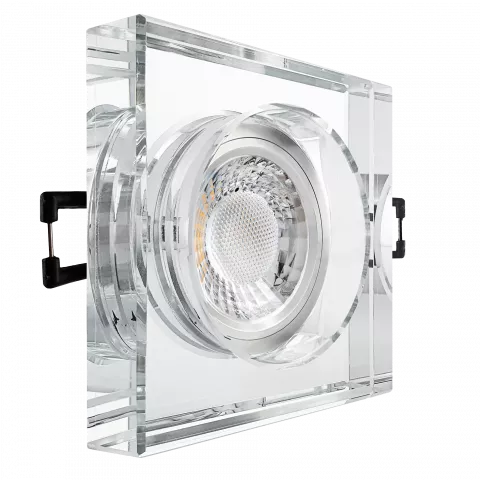 LED Aufbau Einbaustrahler spiegelnd | quadratisch Echtglas | Lochmaß Ø 68mm - 80mm | Einbautiefe 64mm | GU10 230V  Spiegelung