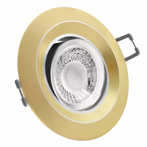 LED Einbaustrahler Gold matt | rund | 360° schwenkbar | Lochmaß Ø 68mm - 95mm | Einbautiefe 64mm | Anschlussfertig mit GU10 230V Fassung  Spiegelung