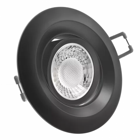 LED Einbaustrahler schwarz | rund | 360° schwenkbar | Lochmaß Ø 68mm - 95mm | Einbautiefe 64mm | Anschlussfertig mit GU10 230V Fassung  Spiegelung