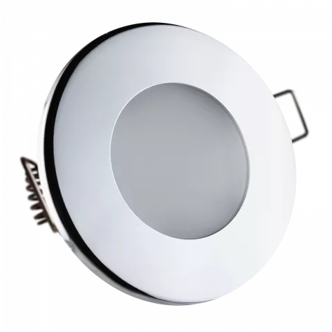 LED Einbaustrahler Feuchtraum IP44 Chrom glänzend | rund (satiniert) | Lochmaß Ø 68mm - 75mm | Einbautiefe 64mm | Anschlussfertig mit GU10 230V Fassung  Spiegelung
