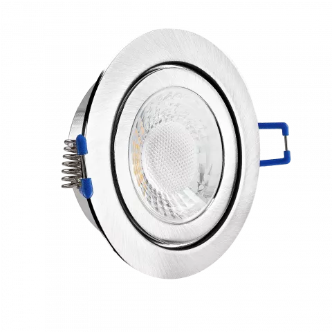 LED Einbaustrahler Feuchtraum IP44 Edelstahl gebürstet | rund Echtglas | Lochmaß Ø 60mm - 75mm | Einbautiefe 64mm | Anschlussfertig mit GU10 230V Fassung  Spiegelung