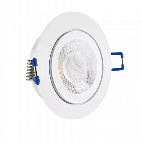 LED Einbaustrahler Feuchtraum IP44 weiß | rund Echtglas | Lochmaß Ø 60mm - 75mm | Einbautiefe 64mm | Anschlussfertig mit GU10 230V Fassung  Spiegelung