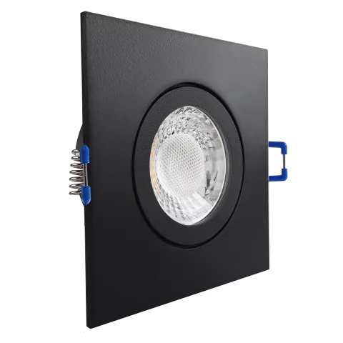 LED Einbaustrahler Feuchtraum IP44 schwarz pulverbeschichtet | quadratisch Echtglas | Lochmaß Ø 60mm - 85mm | Einbautiefe 64mm | Anschlussfertig mit GU10 230V Fassung  Spiegelung