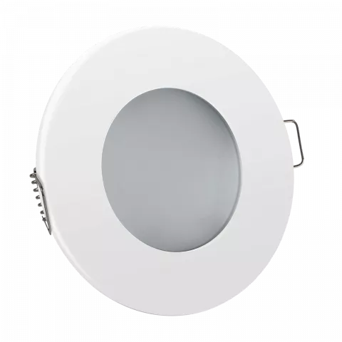 LED Einbaustrahler Feuchtraum IP44 weiß | rund (satiniert) | Lochmaß Ø 68mm - 75mm | Einbautiefe 64mm | Anschlussfertig mit GU10 230V Fassung  Spiegelung