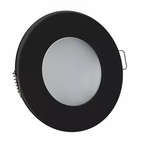 LED Einbaustrahler Feuchtraum IP44 schwarz | rund (satiniert) | Lochmaß Ø 68mm - 75mm | Einbautiefe 64mm | Anschlussfertig mit GU10 230V Fassung  Spiegelung