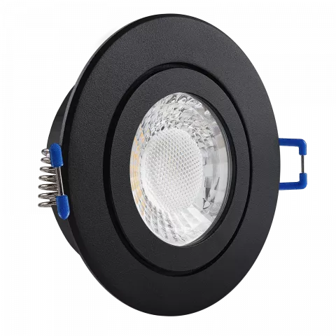 LED Einbaustrahler Feuchtraum IP44 schwarz pulverbeschichtet | rund Echtglas | Lochmaß Ø 60mm - 75mm | geringe Einbautiefe 25mm | Anschlussfertig  Spiegelung