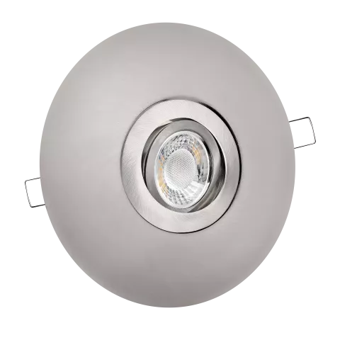 LED Einbaustrahler mit Blende großer Einbaudurchmesser Edelstahl gebürstet | rund | schwenkbar | Lochmaß Ø 68mm - 180mm | Einbautiefe 64mm | GU10 230V  Spiegelung
